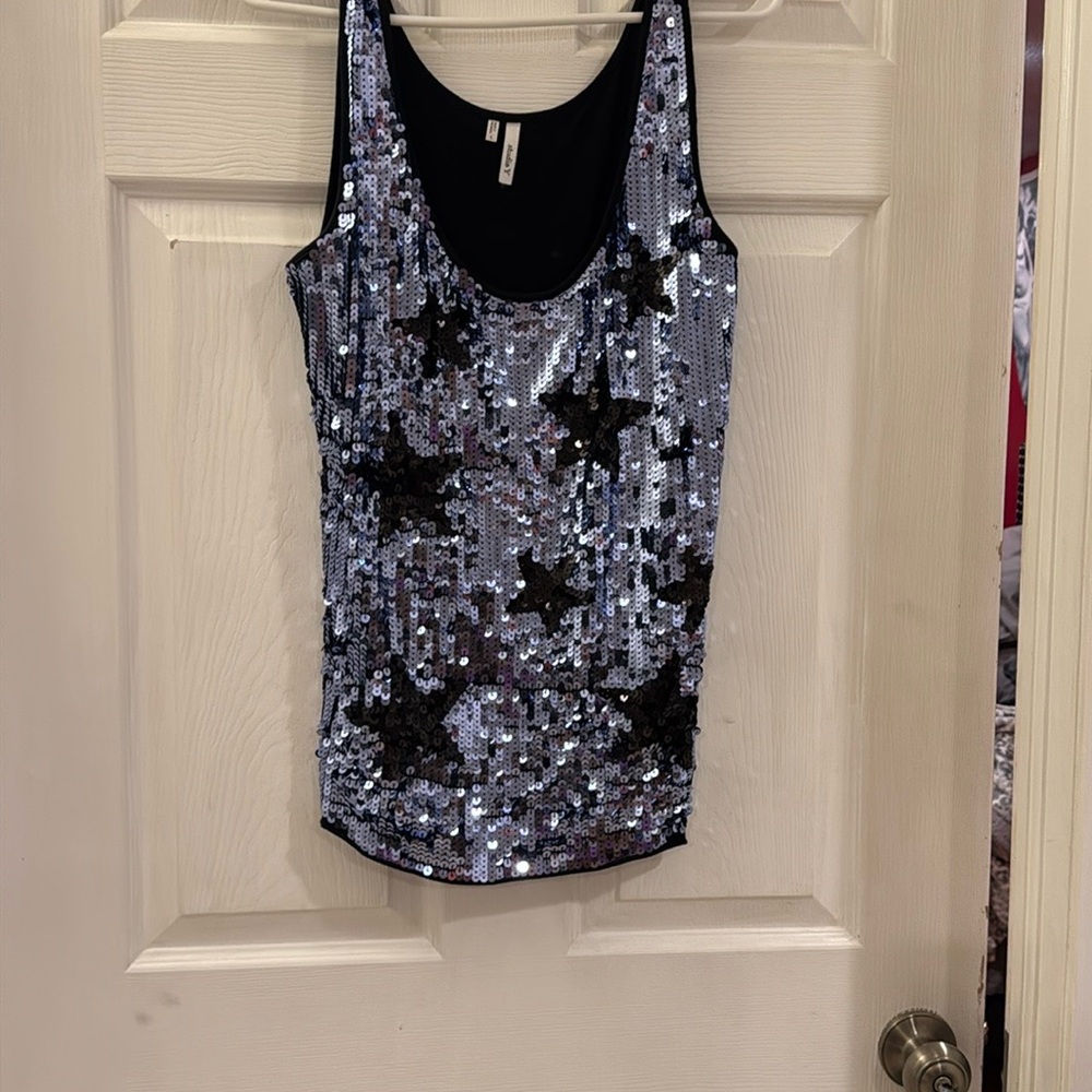 Sequin Star Tank Top - Black and Silver